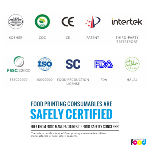 Фудпринттек |Пищевые принтеры и съедобные чернила прошли более 10 сертификаций безопасности!